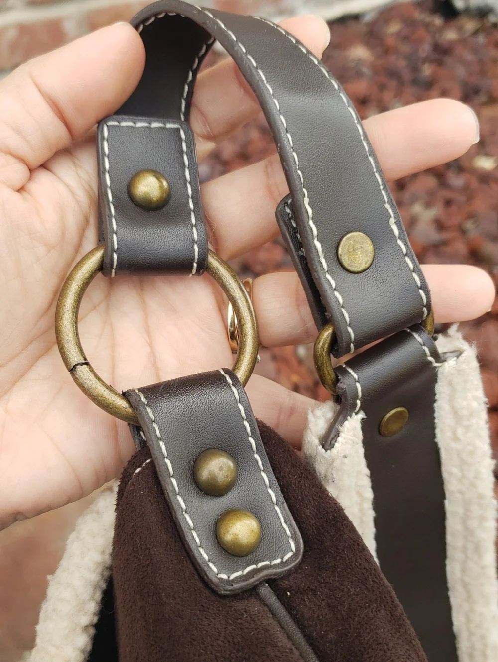 Old Navy Faux Leather Suede Sherpa Quilted Toggle Hobo Bag Y2K Brown Coquette